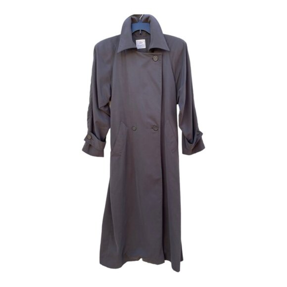 Vintage Linda Richards Full-Length Dark Taupe Trench Coat Sz M/L - Picture 3 of 13